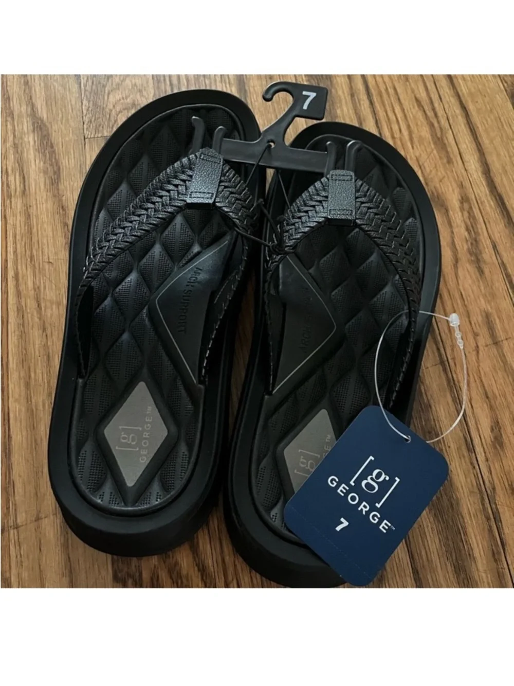 George Men’s Casual Weave Thong Sandal Size 7 Black NWT